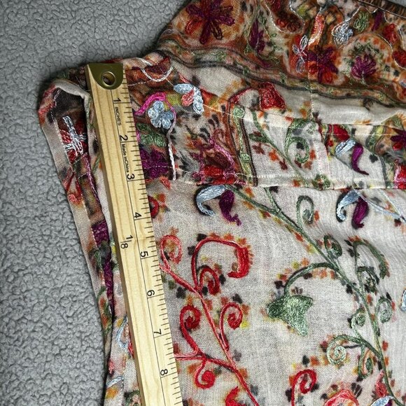 ANU Vest Womens Large Multicolor Sheer Wool Embroidered Paisley Boho Open Front - Picture 8 of 9